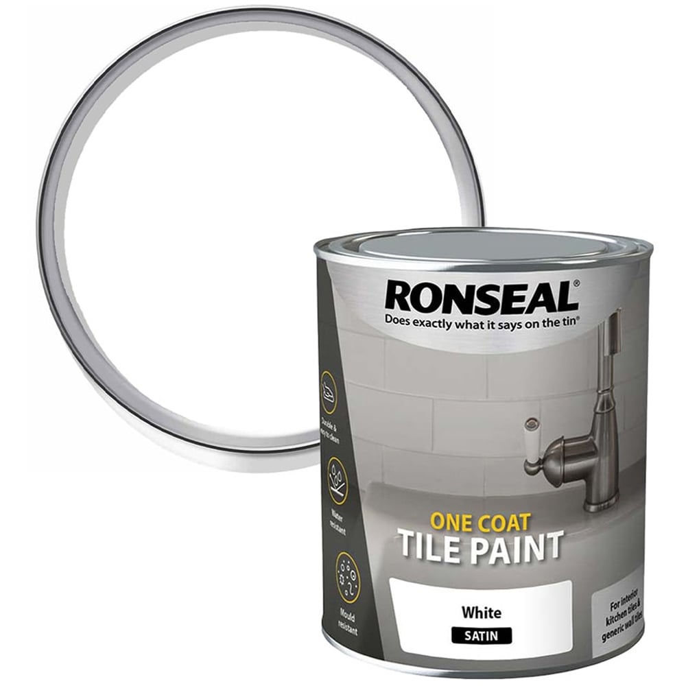 Ronseal One Coat White Satin Tile Paint 750ml Image 1