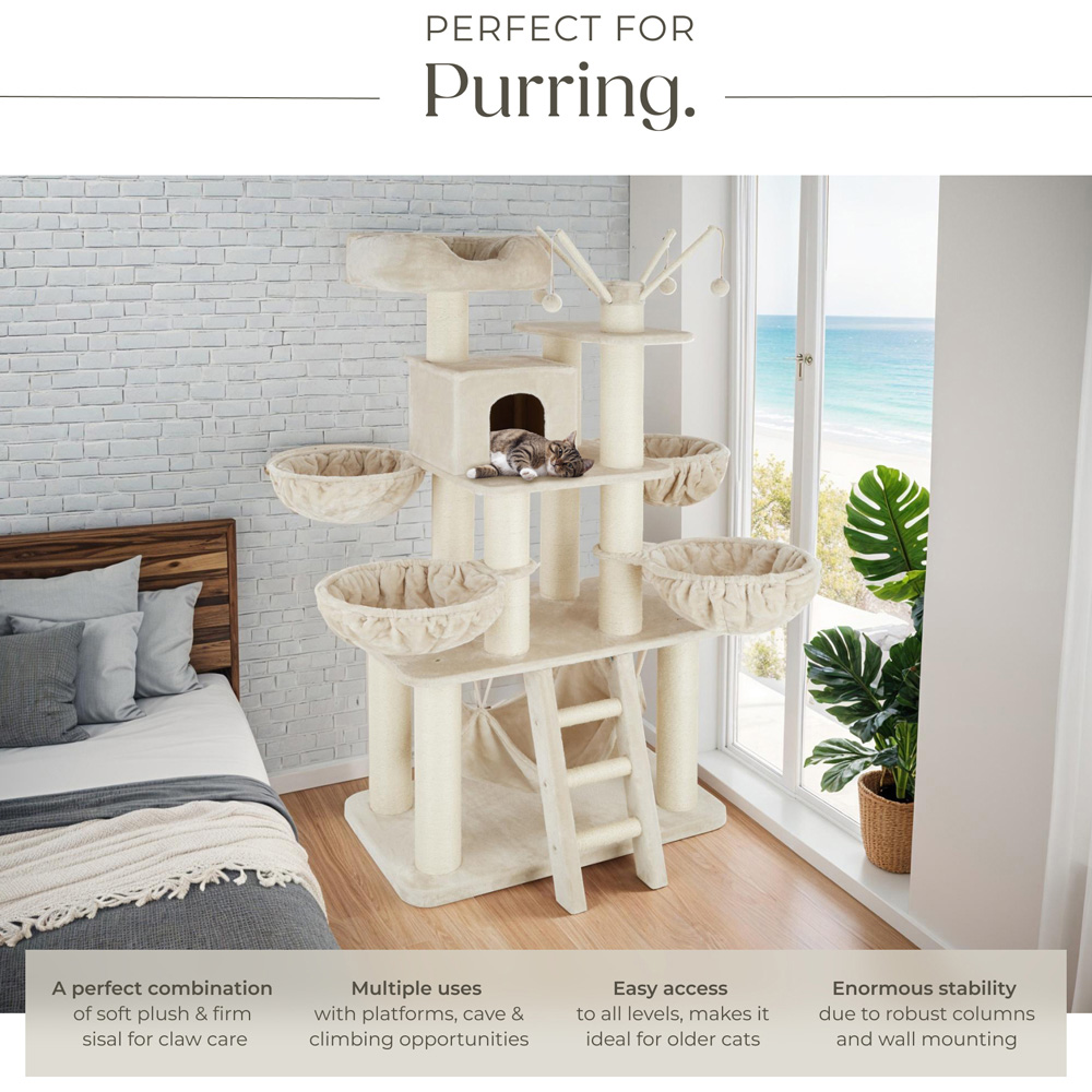 tectake Gismo Beige and White Cat Tree with Scratching Post 195cm Image 3