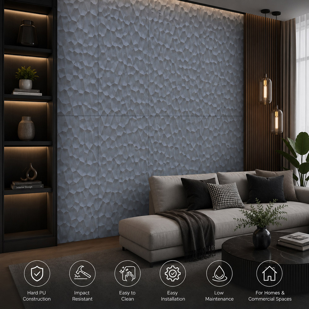 Britwall Space Black Organic Pebble Texture Hard PU Wall Panel 1200 x 600 x 25mm 2 Pack Image 5