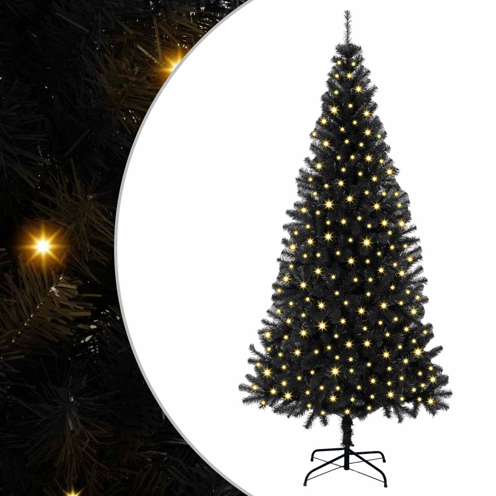 vidaXL Pre-Lit Black Artificial Christmas Tree 6ft Image 2