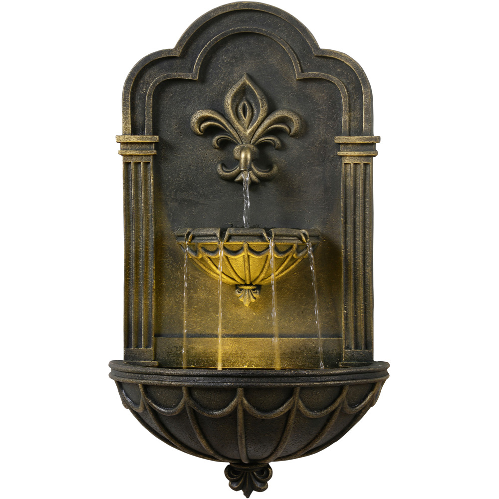 Teamson Home 2-Tier Black and Gold Fleur-De-Lis Wall Water Fountain 81cm Image 1
