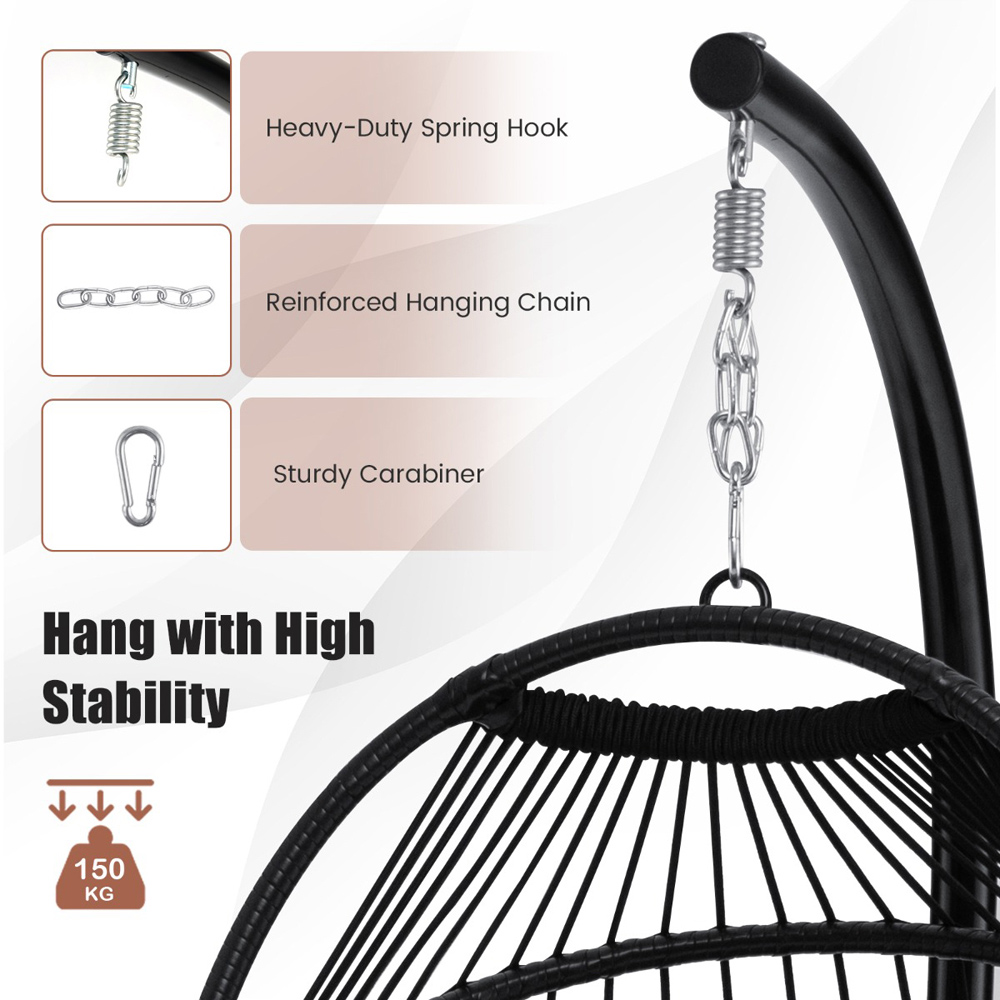 Costway Grey Hanging Swing Egg Chair with Cushion Image 5