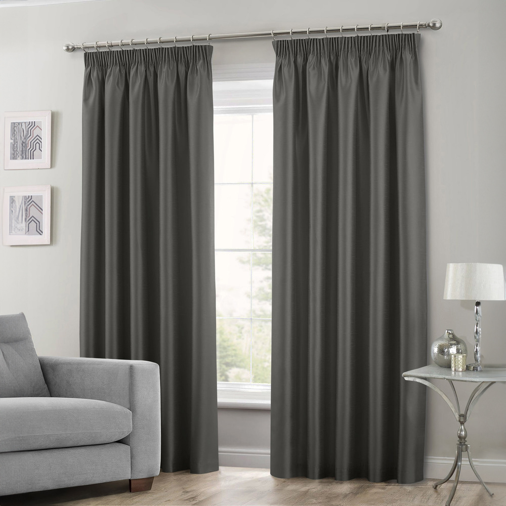Intimates Faux Silk Charcoal Curtains 117 x 189cm Image 1