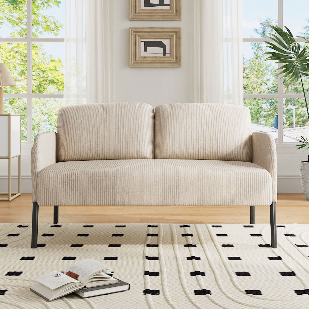 Living and Home 2 Seater Beige Ribbed Corduroy Sofa Image 7