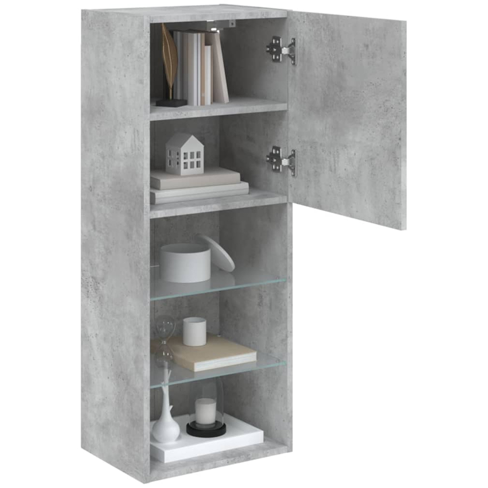 vidaXL Single Door 3 Shelf Concrete Grey Wall Mounted TV Cabinet with LED Lights Image 3