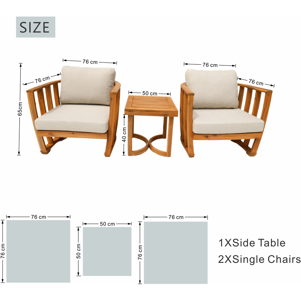 Direct Wicker 3 Piece Wooden Garden Bistro Set Image 6