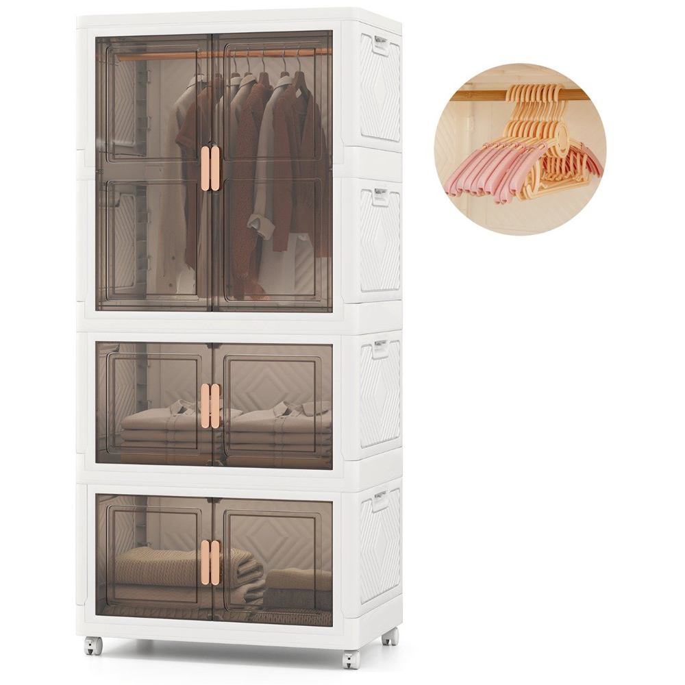 Costway 6 Door White Portable Plastic Wardrobe with Wheels Image 3