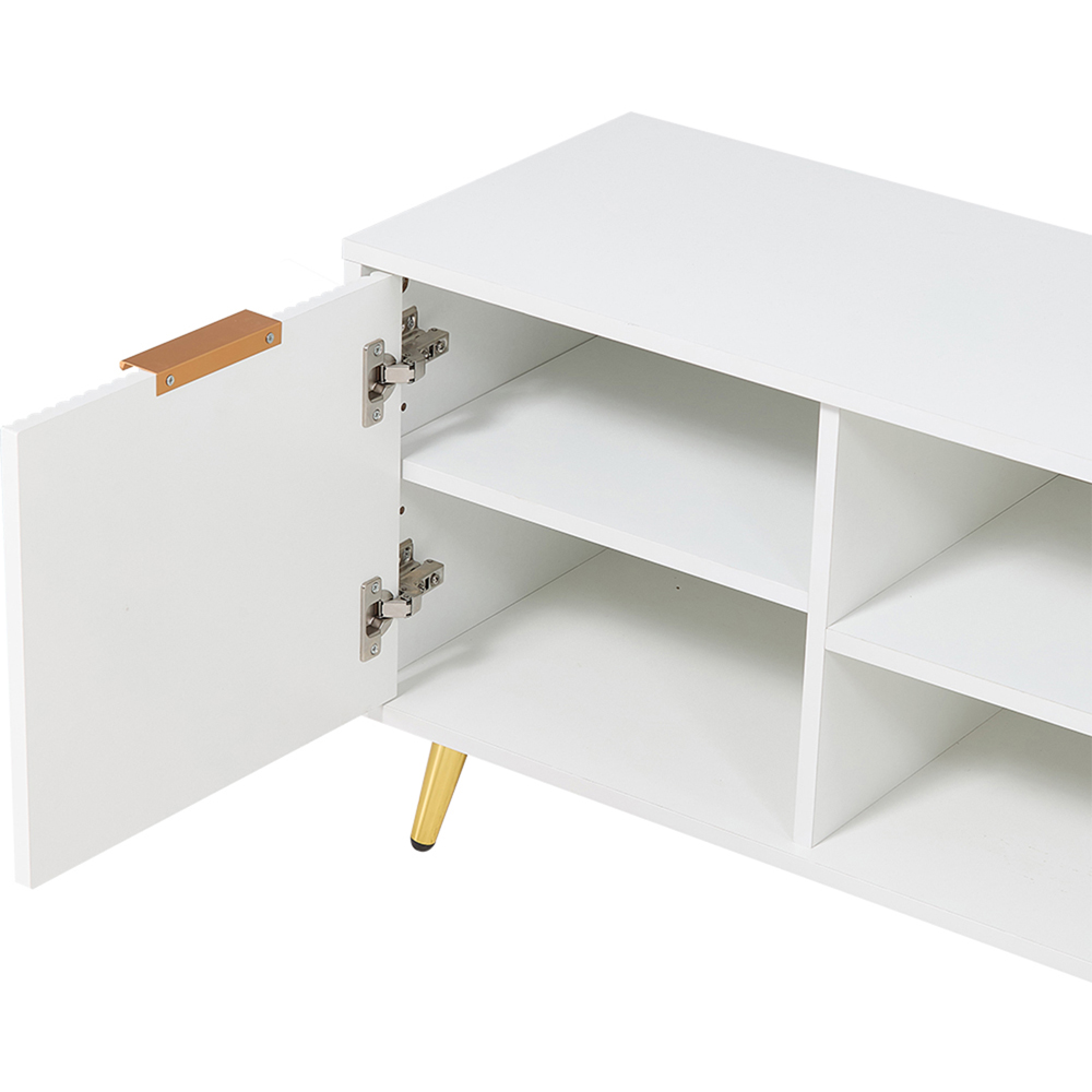Living and Home 2 Door 2 Shelf White Ribbed and Gold-Toned Feet TV Stand Image 4