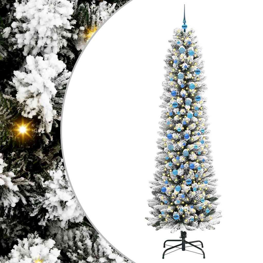 vidaXL Pre-Lit Warm White LED and Blue Baubles White Artificial Christmas Tree with Stand 8ft Image 2