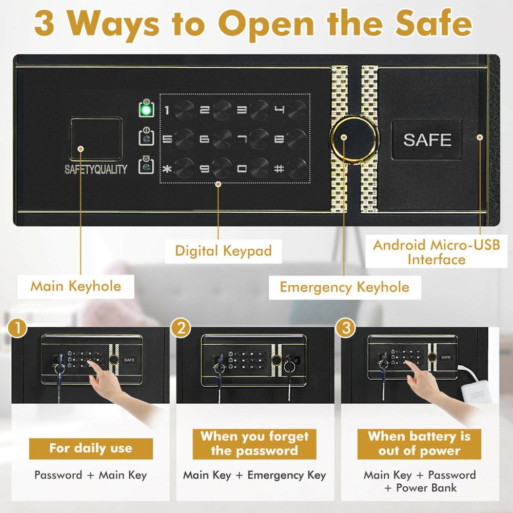 Costway 3 Way Opening Electronic Safe Box Image 6