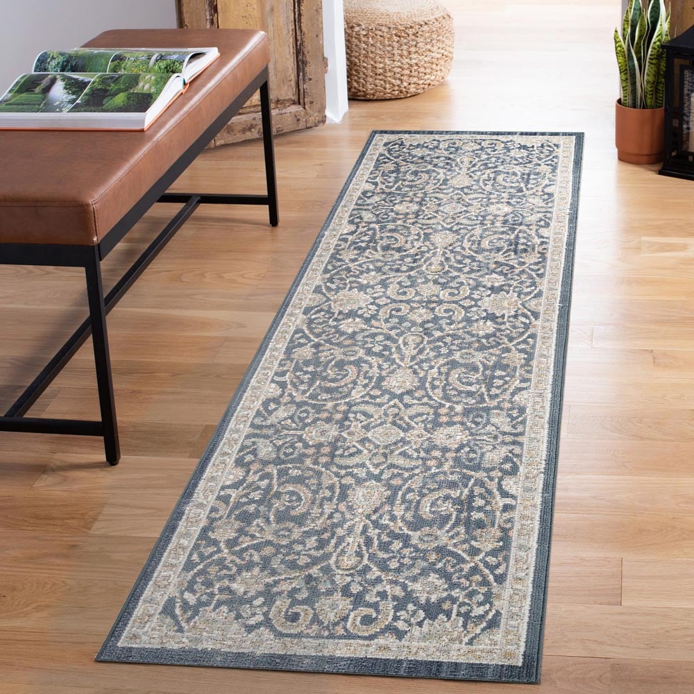 Desire Rugs Maia Navy Floral Non Slip Rug 60 x 220cm Image 2