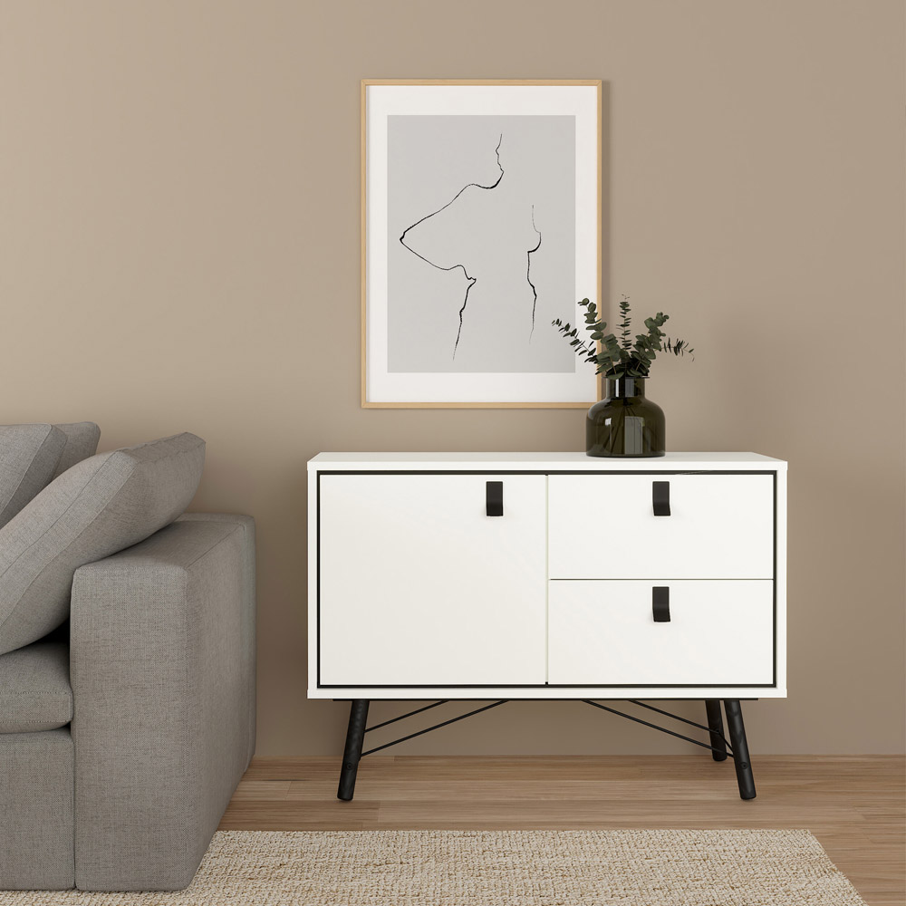 Florence Ry Single Door 2 Drawer Matt White Sideboard Image 5