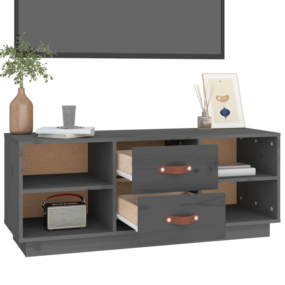vidaXL 2 Drawer 4 Shelf Grey Solid Pine Wood TV Cabinet Image 5