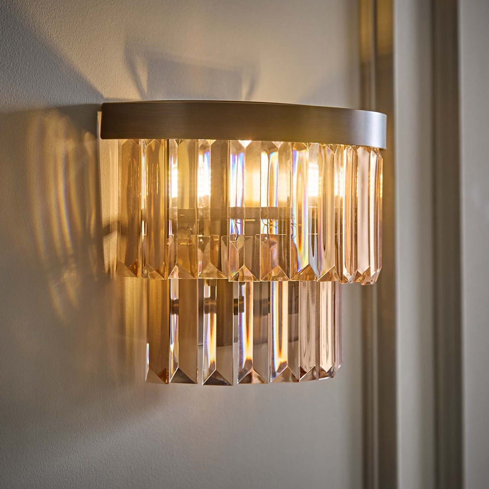 ValueLights Pemberley 2-Tier Brass Acrylic Jewel Wall Light with Bulb Image 5