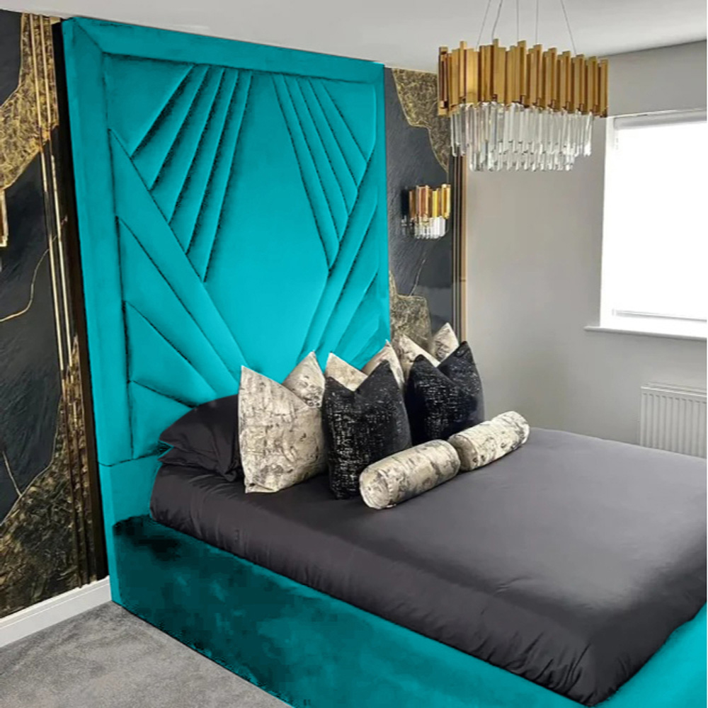 Eleganza Home Solia King Size Teal Plush Velvet Bed Frame with Headboard Image 2
