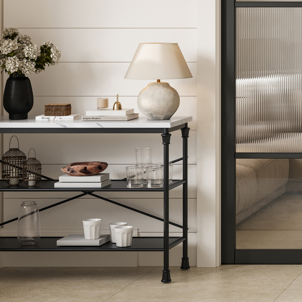 Fairmont 2 Shelf Black and White Marble Effect Console Table Image 6