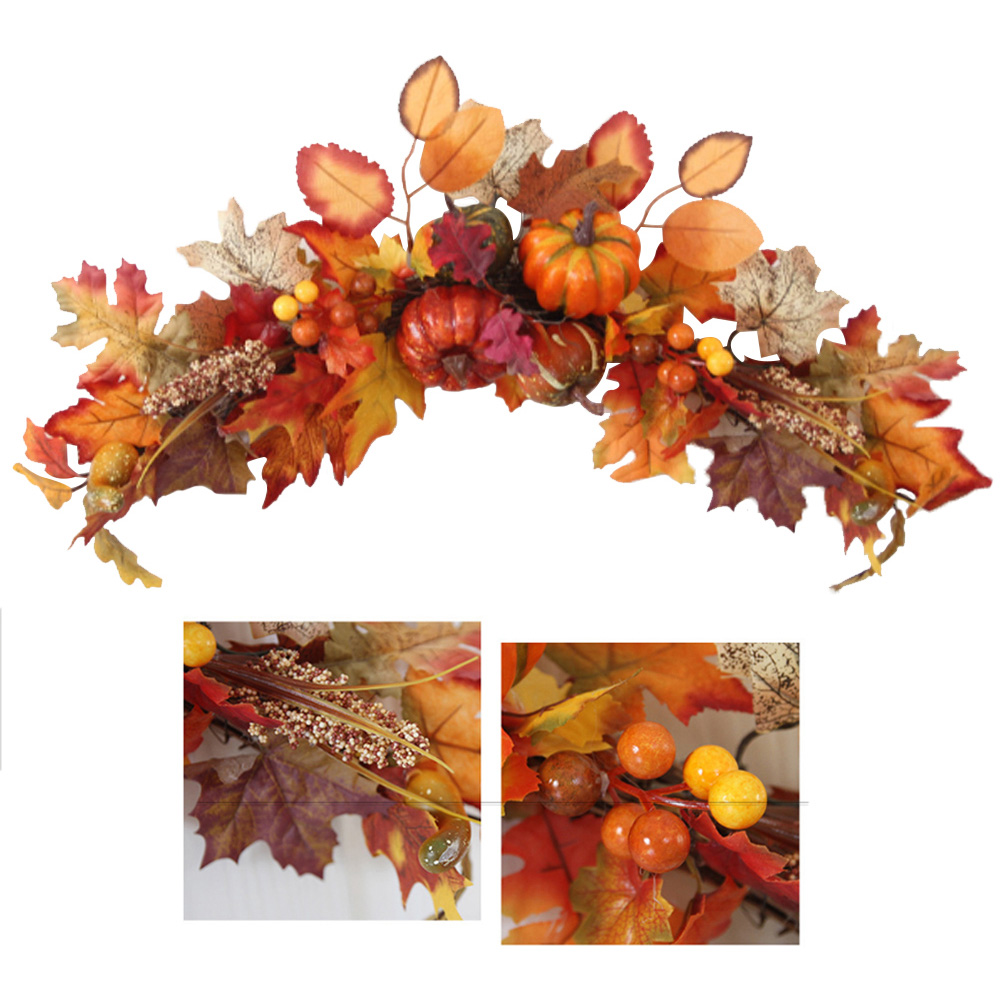 Living and Home LED Wreath with Maple Leaves Pumpkins and Berries 60cm Image 4