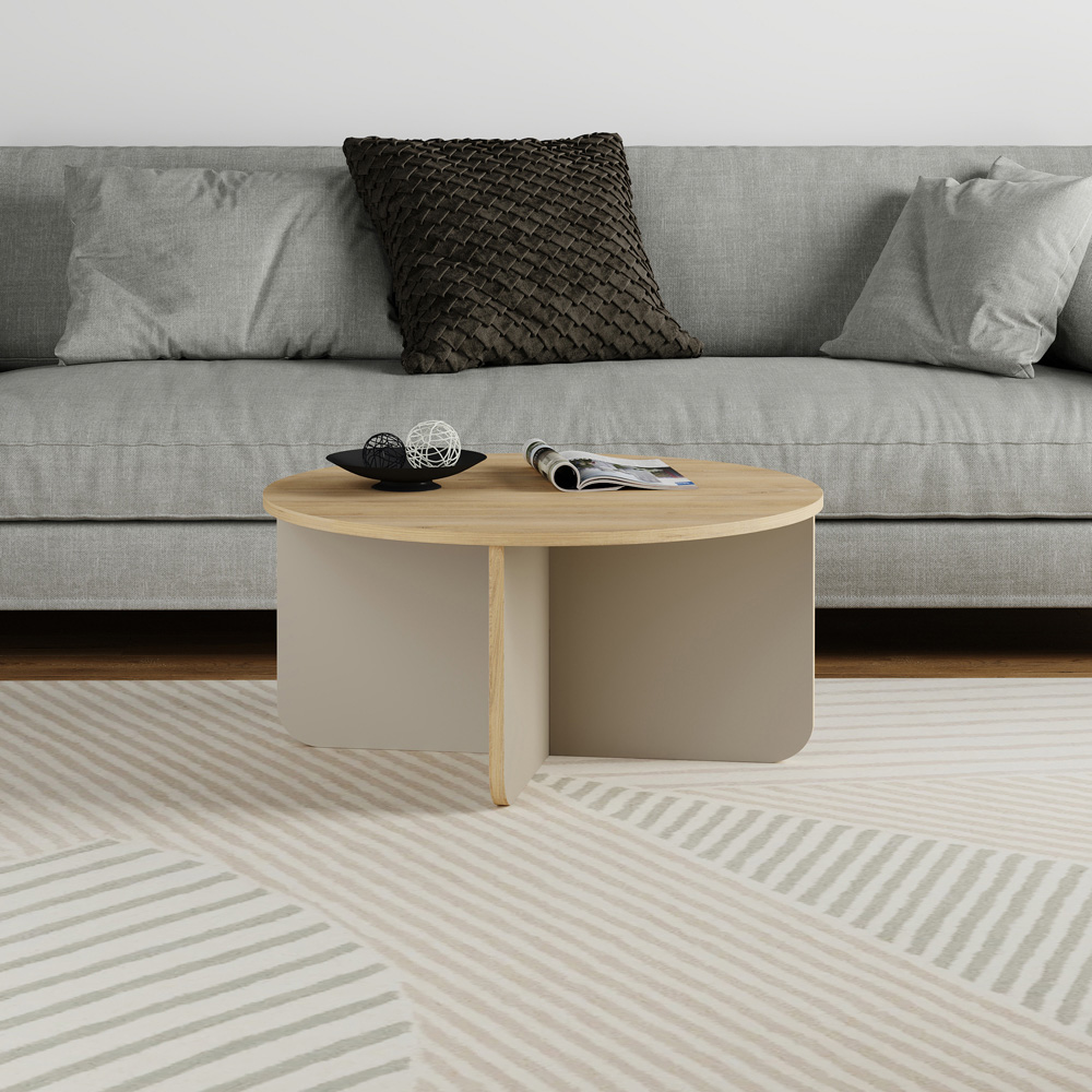 Decortie Hillary Oak and Sandstone Round Coffee Table Image 5