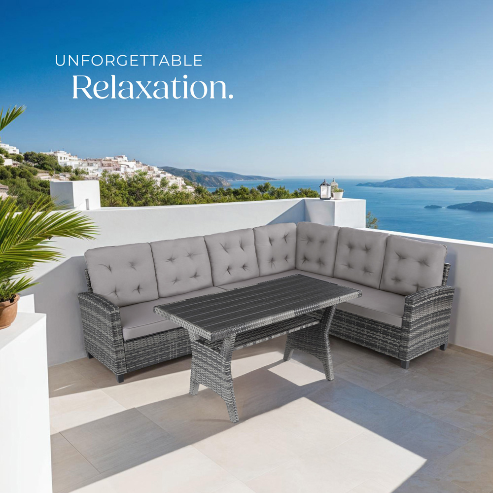 tectake Catania 6 Seater Grey Garden Corner Sofa with Cushions Image 8