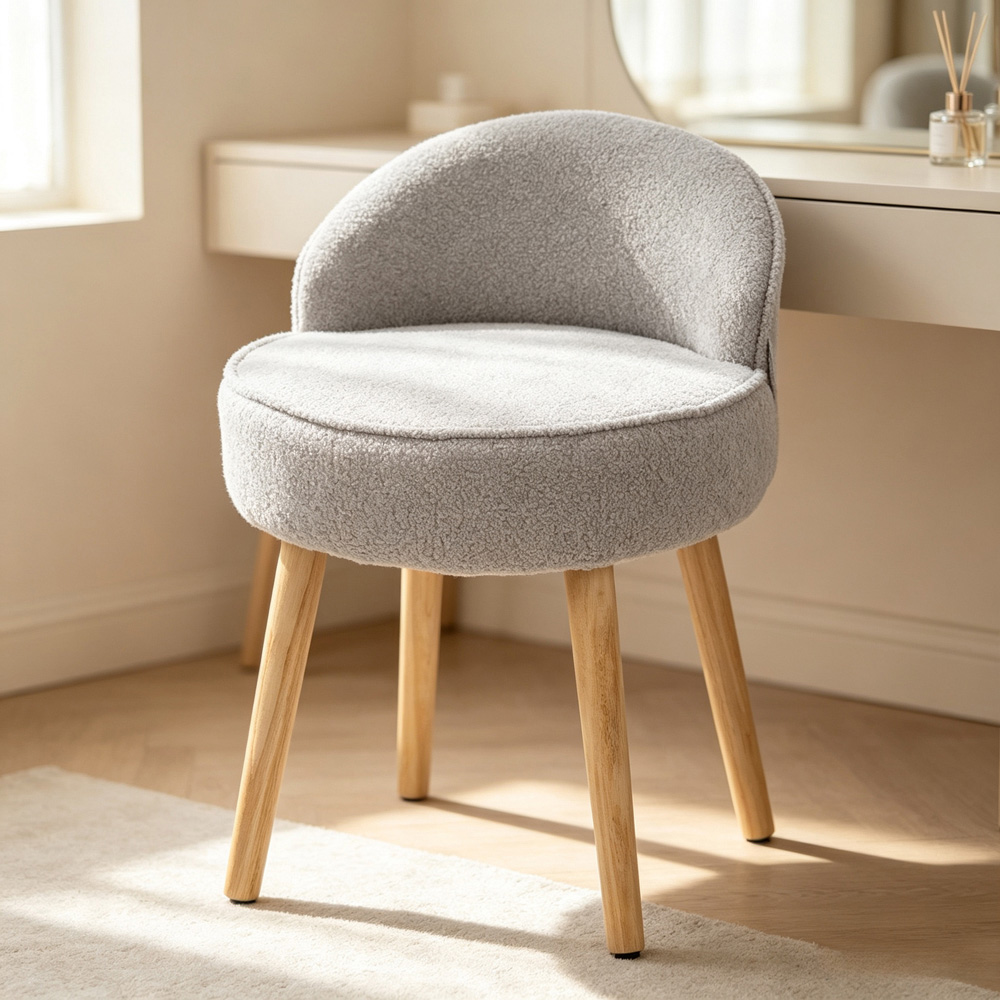 Living and Home Grey Teddy Fleece Low Backrest Vanity Stool Image 8