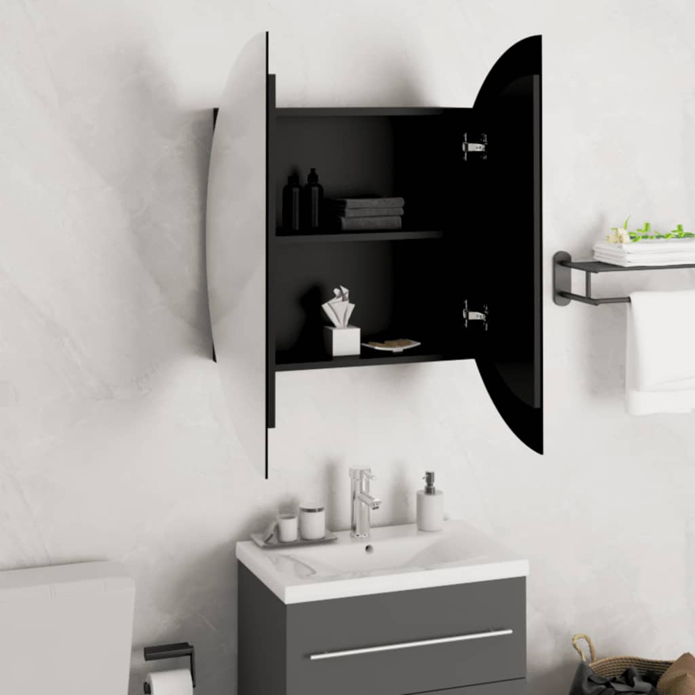 vidaXL 2 Door Black Round LED Mirror Bathroom Cabinet Image 4