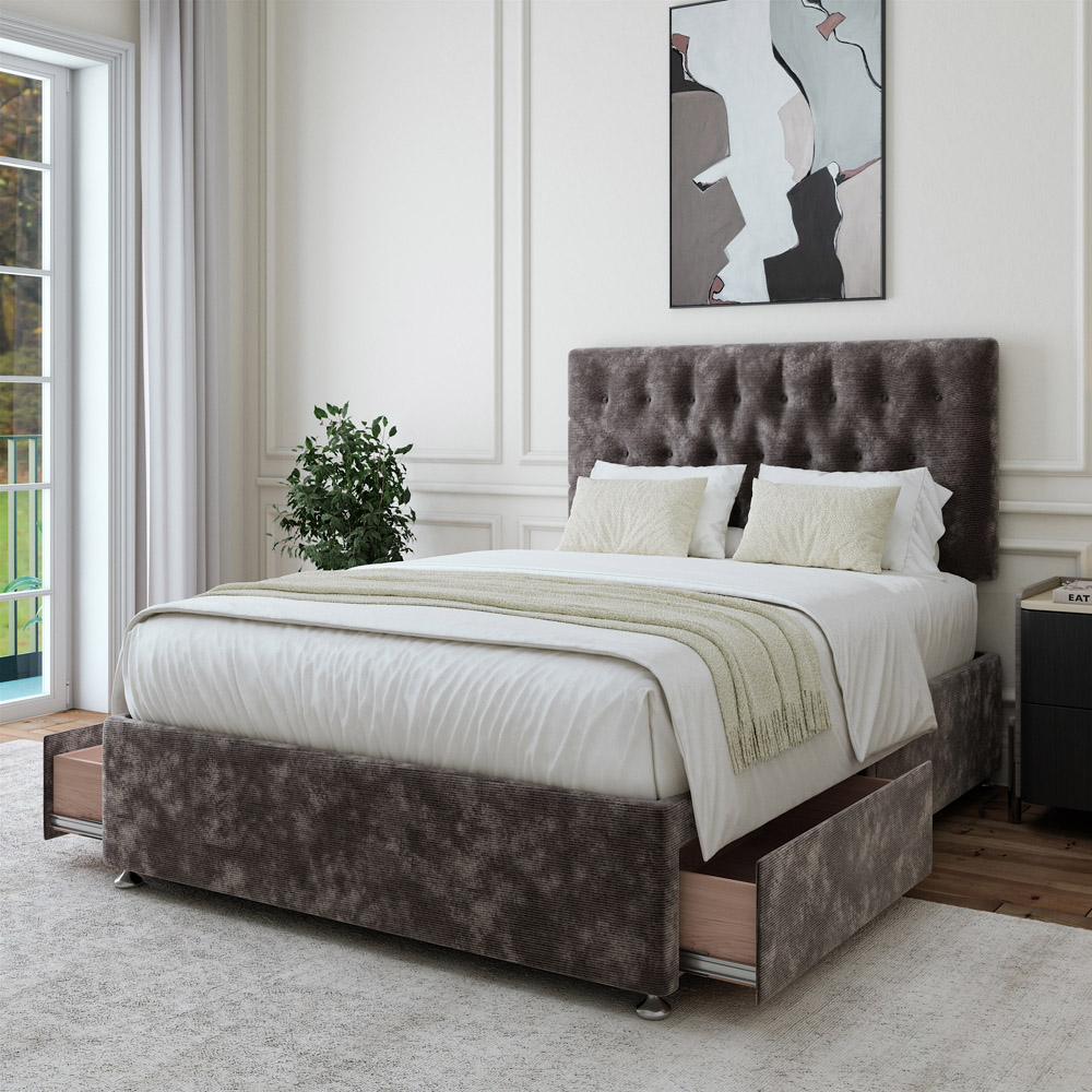 Bedmaster Double Charcoal Chenille 2 Drawer Divan Base with Lona Headboard Image 2
