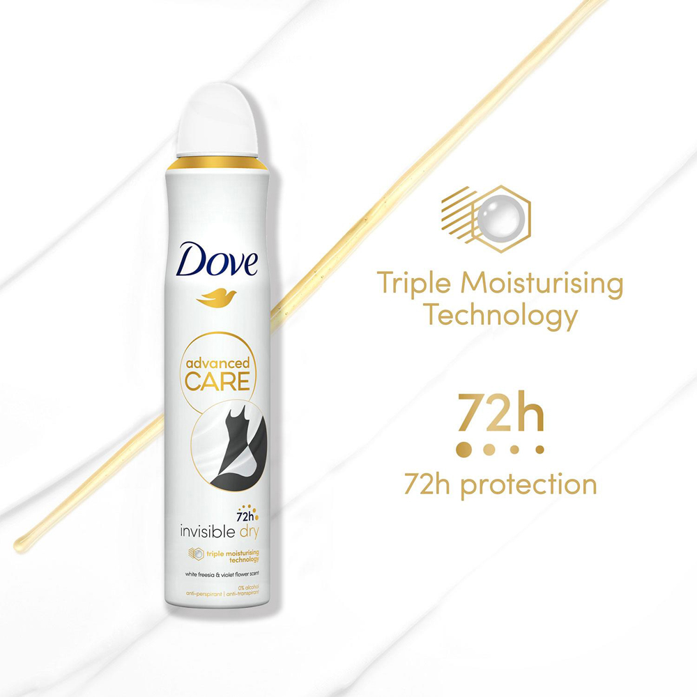 Dove Advanced Care Invisible Dry Anti-Perspirant Deodorant Spray 200ml 12 Pack Image 4