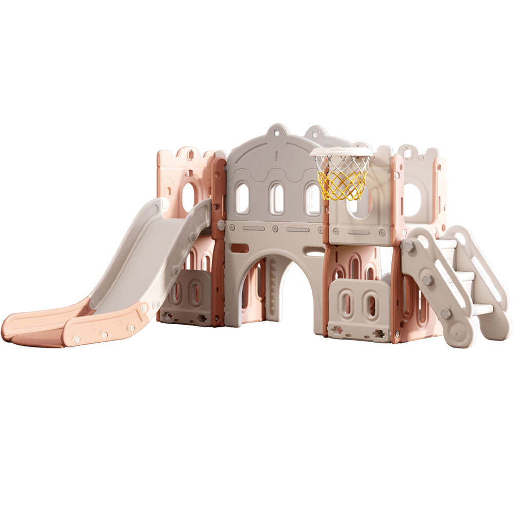 Living and Home Kids Pink and White Playset with Slide and Basket Hoop Image 1