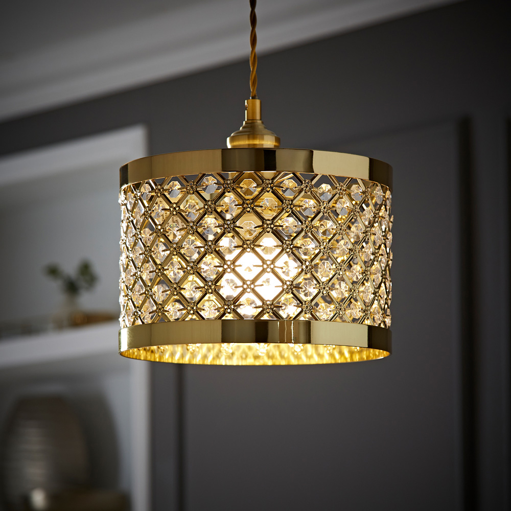 ValueLights Hadley Gold Jewel Drum Lamp Shade Image 6