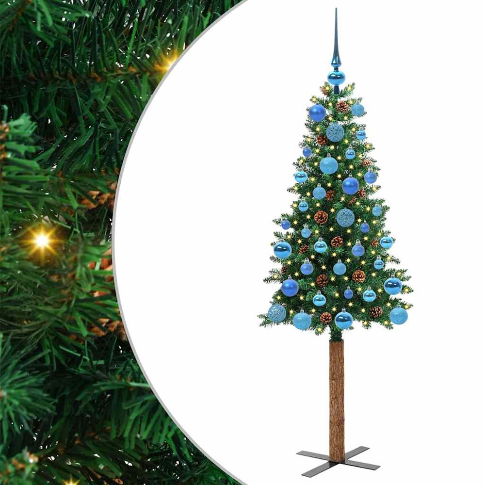 vidaXL Green Artificial Christmas Tree with Pinecones LEDs Blue Decoration Ornaments 5ft Image 2