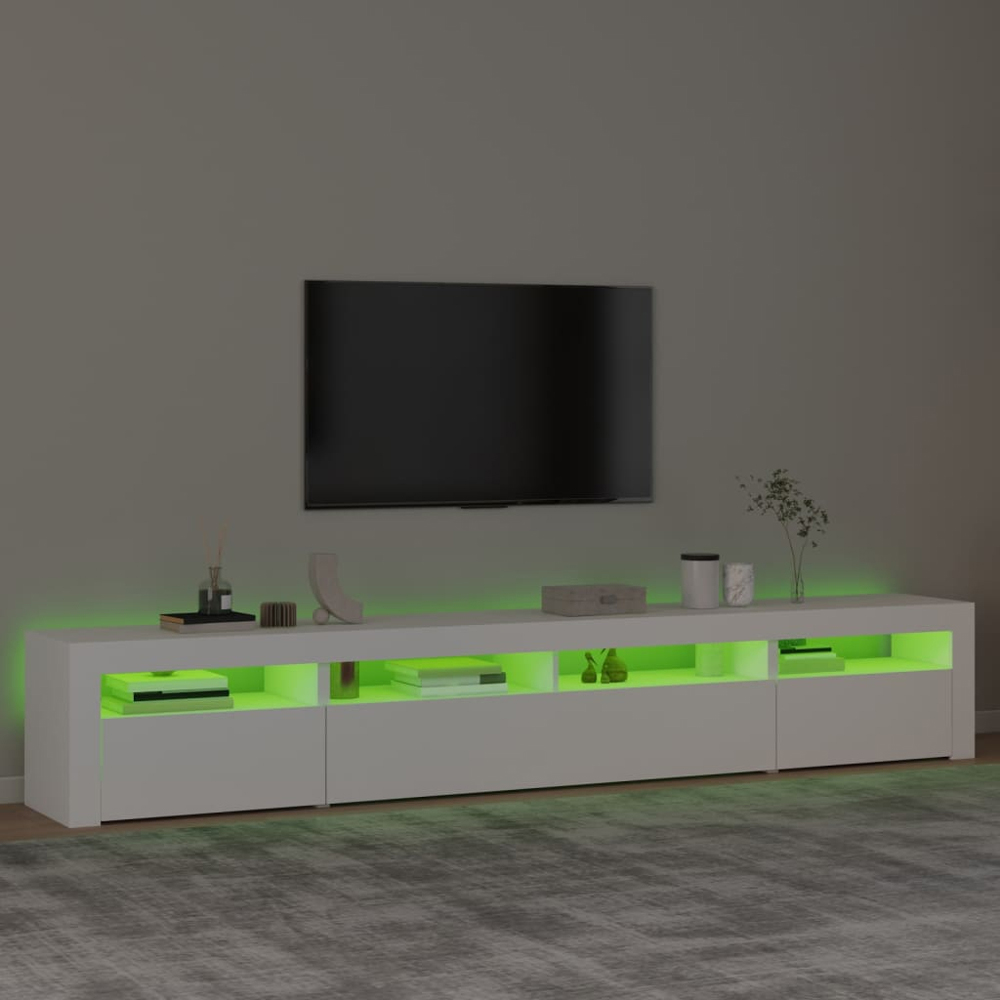 vidaXL 3 Door 4 Shelf White Wooden TV Cabinet with LED 3 Piece Image 4