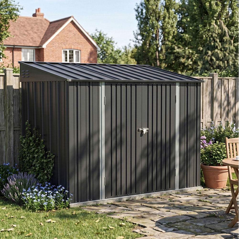 Living and Home 10 x 5ft Black Metal Pent Garden Storage Shed Image 2