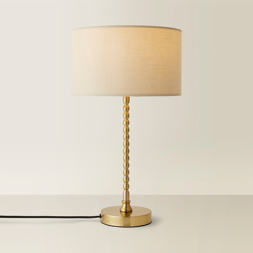 ValueLights Maeve Natural and Gold Drum Shade Bobbin Bobble Table Lamp and LED Bulb Image 5