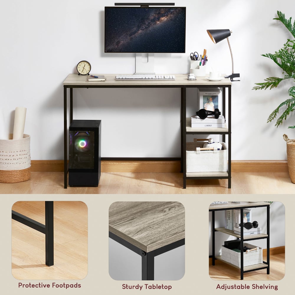 Vida Designs Brooklyn 2 Shelves Desk Grey Wood Image 7