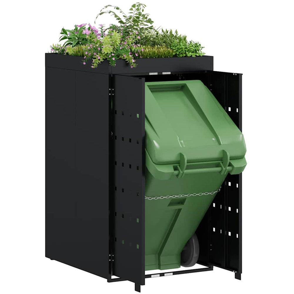 vidaXL Black Wheelie Bin Storage Shed with Planter Roof Image 3