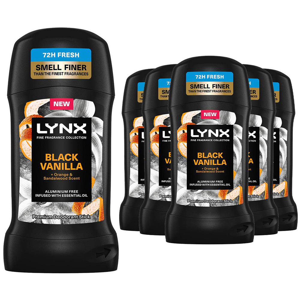 Lynx Black Vanilla Deodorant Stick 50ml 6 Pack Image 1