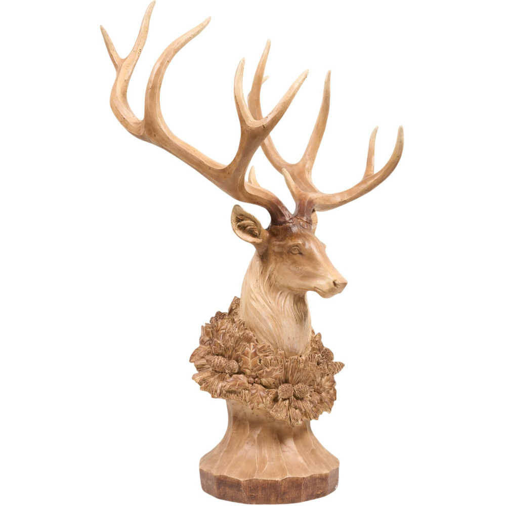 Wood Effect Ornate Stag Head Decoration Natural Image 1