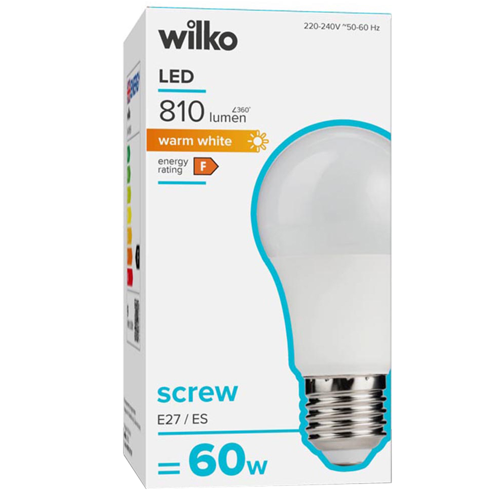 Wilko 1 Pack Screw E27/ES LED 810 Lumens Standard Light Bulb Image 1