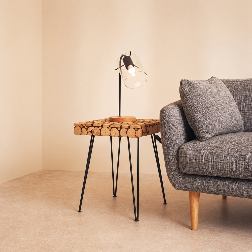 Premier Housewares Wooden Finish Square Side Table with Hairpin Legs Image 2