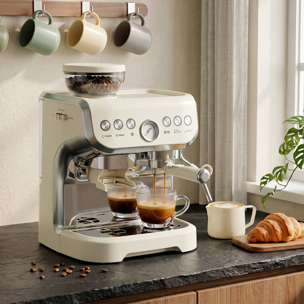 HOMCOM Bean to Cup 800-197V70CW Cream White Coffee Machine with Integrated Bean Grinder Image 2