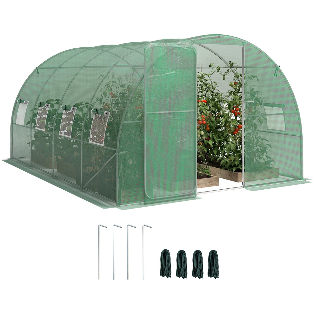 Outsunny Green Polytunnel 3 x 4m Walk-In Greenhouse with 8 Windows Image 3