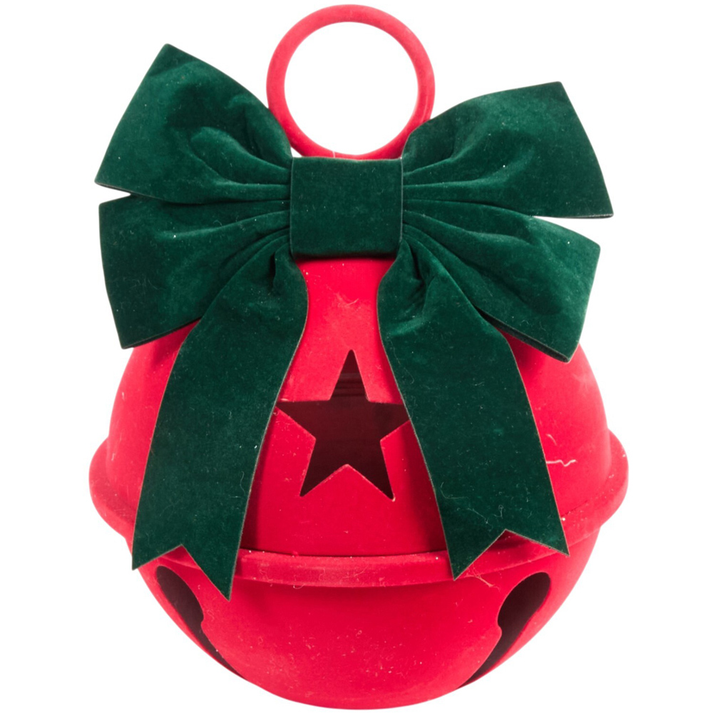 Flocked Velvet Bow Bell Decoration Image 1