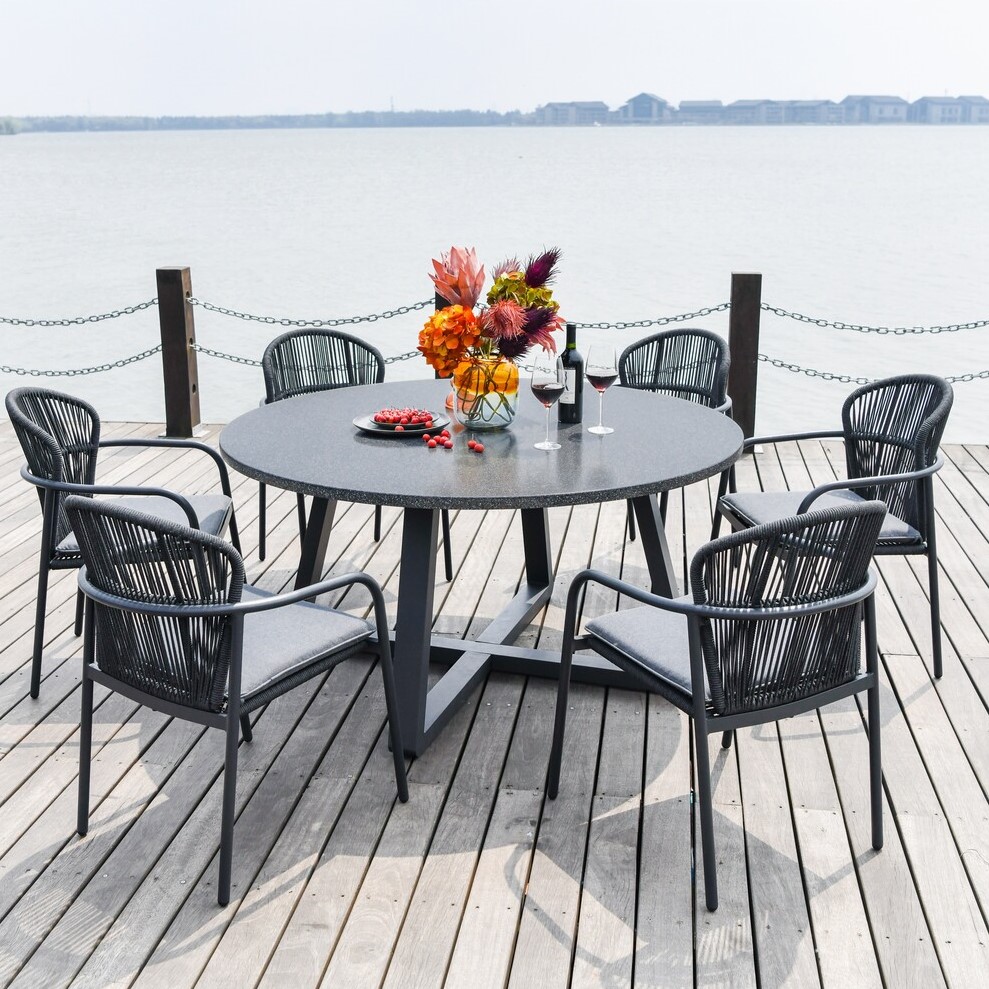 Malay Girona 6 Seater Dining Set Black Image 1