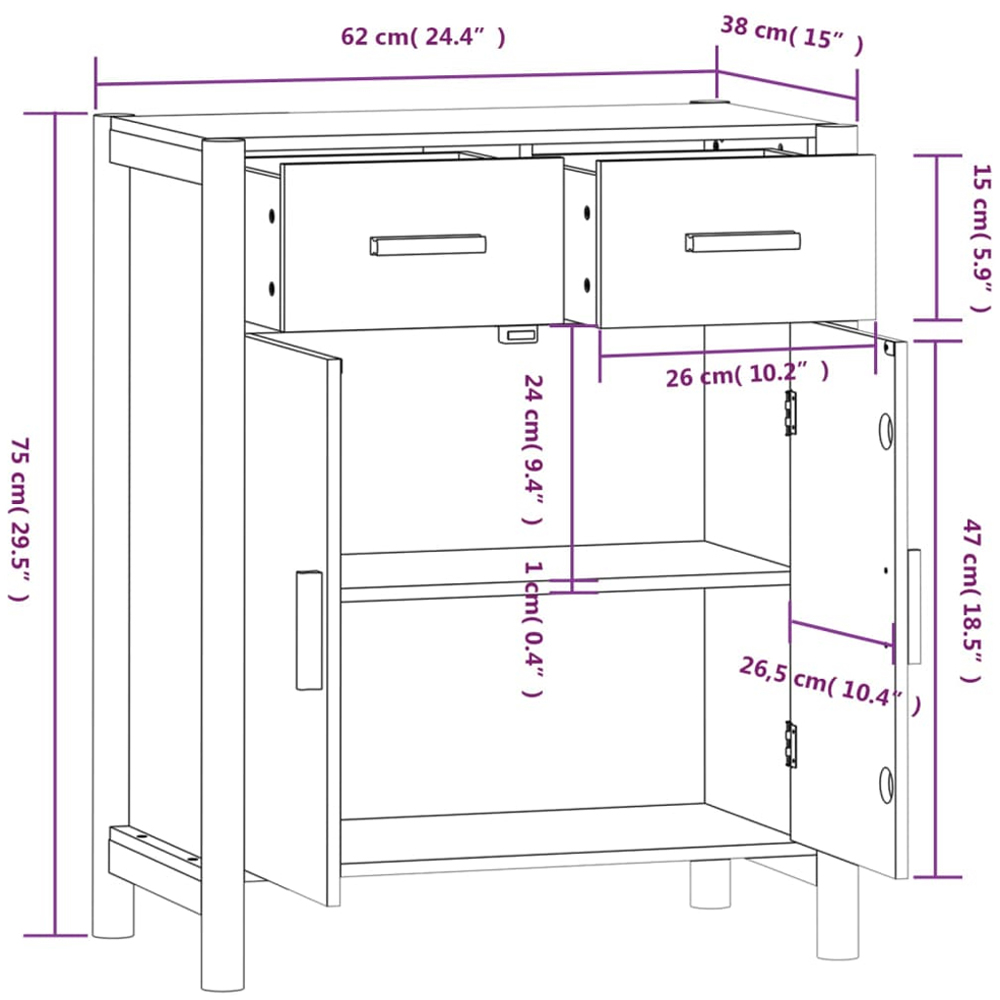 vidaXL 2 Door 2 Drawer Black Wooden Sideboard Image 9