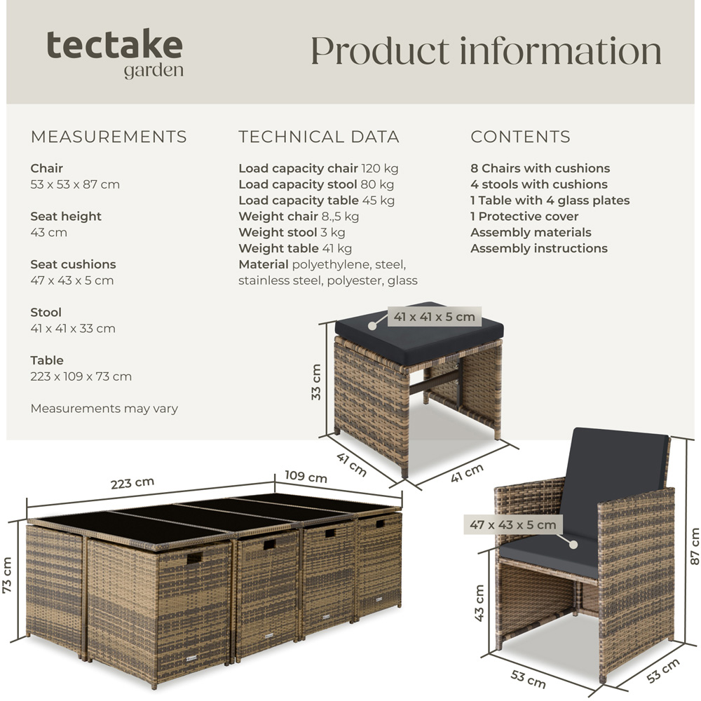 tectake Palma 12 Seater Natural and Dark Grey Garden Dining Set Image 9