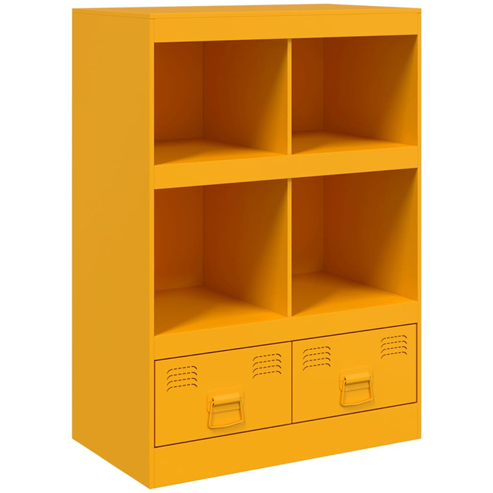 vidaXL 2 Drawer 4 Open Shelf Mustard Yellow Steel Highboard with Metal Handles Image 2
