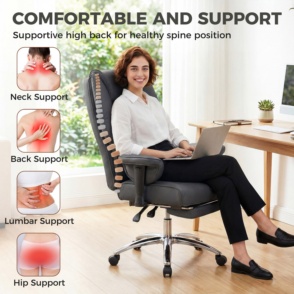 HOMCOM Black Executive Office Reclining Chair with Footrest Image 3