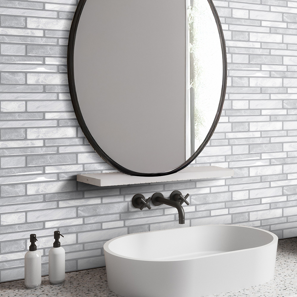 Living and Home Brick Effect Grey Self Adhesive Wall Tile Sticker 10 Pack Image 8