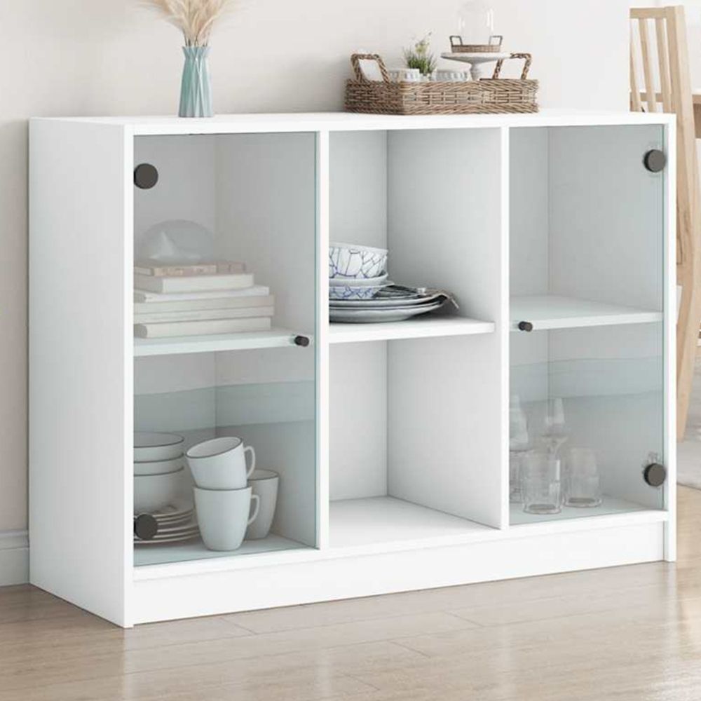 vidaXL 2 Glass Door 2 Shelf White Sideboard Image 1