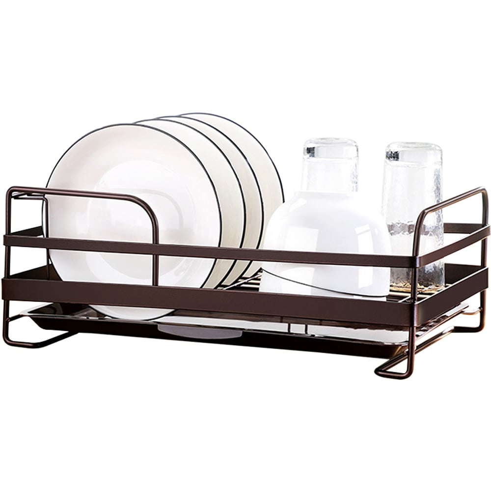 Living and Home Brown Metal Dish Drainer Rack with Removable Drip Tray Image 4